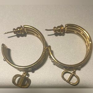 Gold Hoop Earrings with Charm